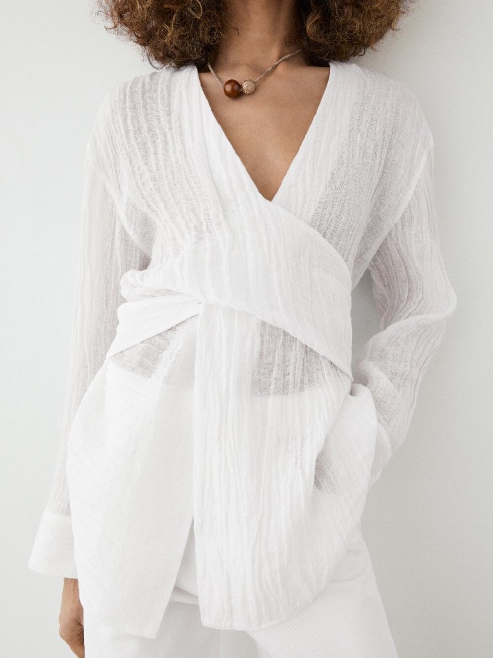 Massimo Dutti Linen blend blouse with sash belt | Size: Small